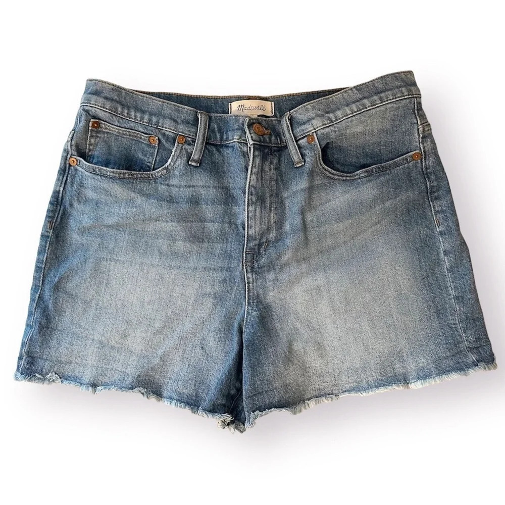 Madewell Jean Shorts Fringe Raw Hem Denim Jorts High Rise Medium Wash Size 32